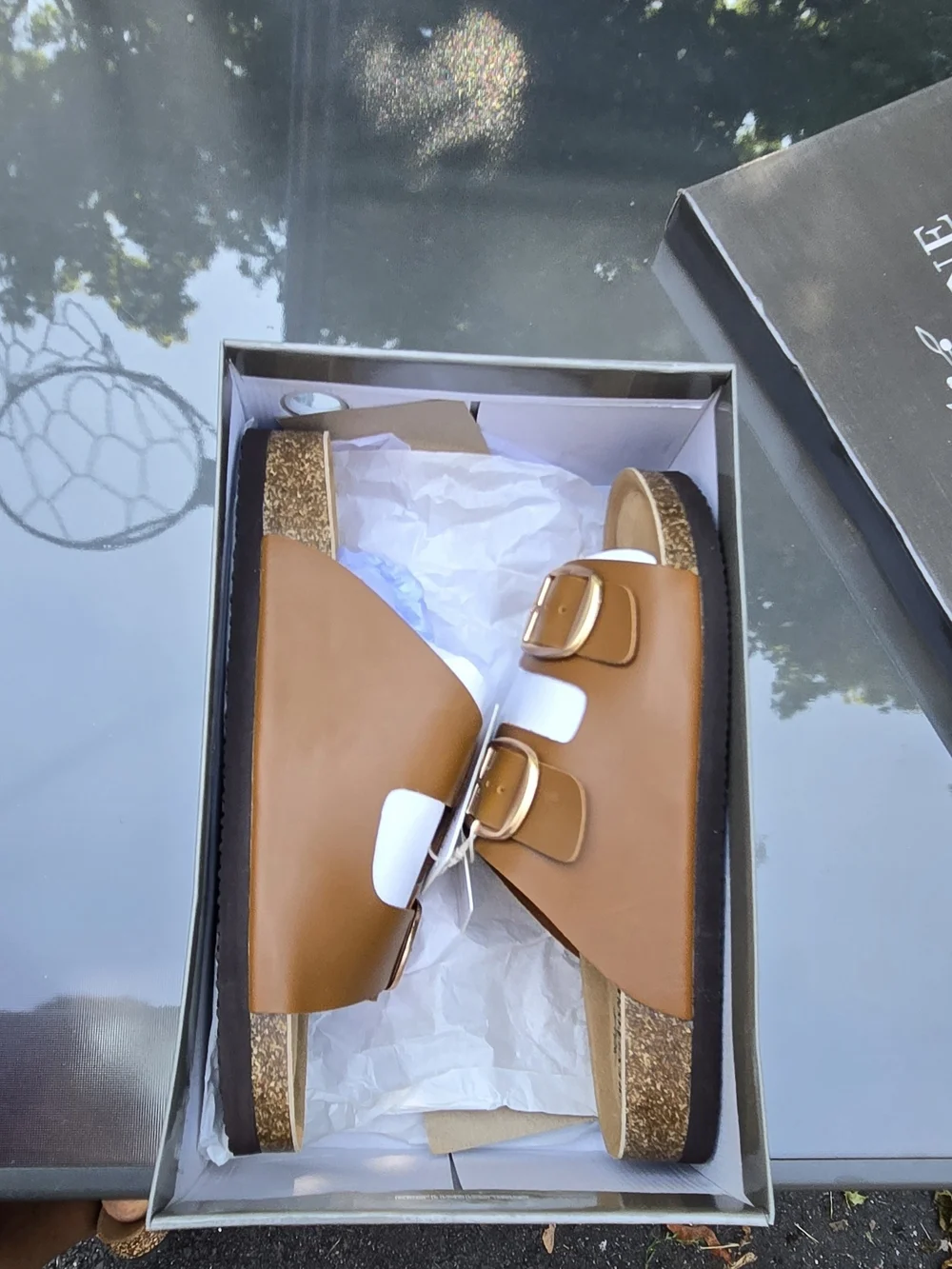 Women's Tan Double-Buckle Slide Sandal